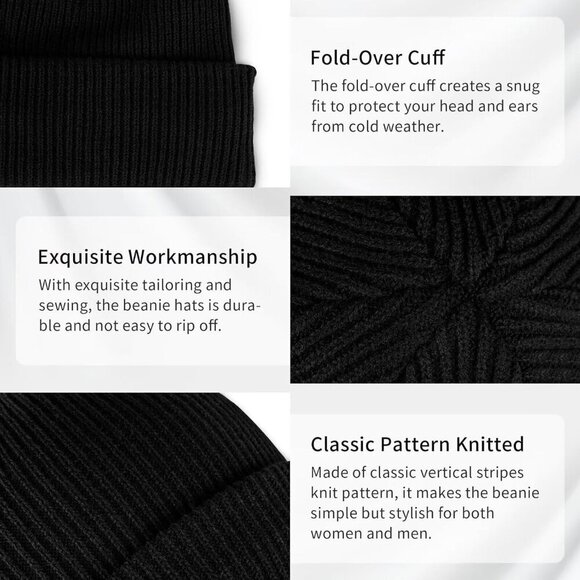 Women Black+white+beige 3-Pack Winter Beanie Hats Fleece Lined Warm SkullCaps main image 6